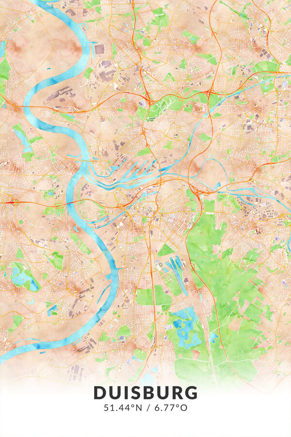 Stadtplan Duisburg Wasserfarbe