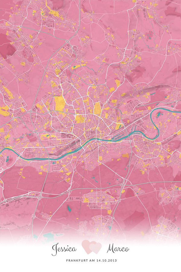 Stadtplan Frankfurt am Main Erinnerung an Hochzeit im Stil Hollywood