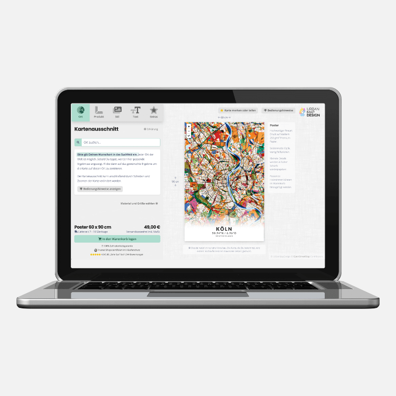 Laptop mit Stadtplan-Konfigurator