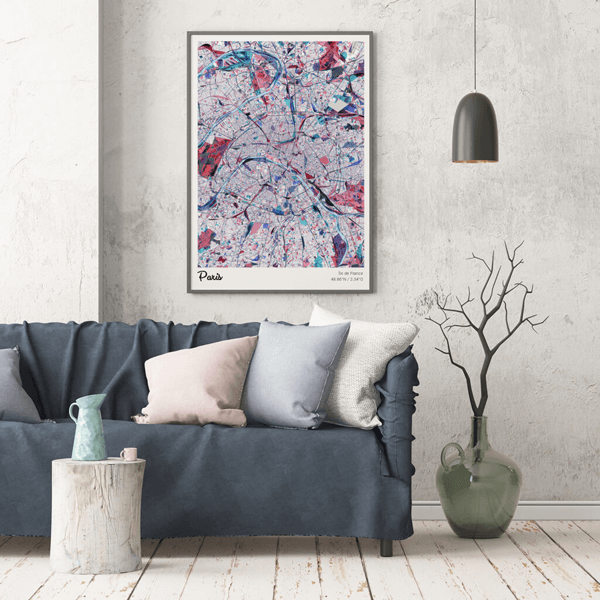 Einrichtung Boho mit Stadtplan von Paris im Stil ”Primavera”